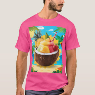 Fruit in Kokosnoot met scène-wow roze van kleur T-shirt