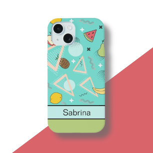 Fruit Memphis Patroon Aqua iPhone 15 Hoesje