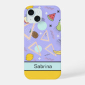 Fruit Memphis Pattern Paarse iPhone 15 Hoesje (Achterkant)