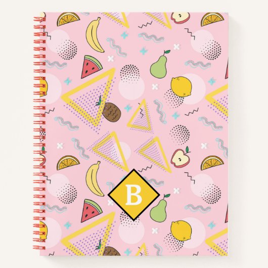Fruit Memphis Pink Pattern School Notitieboek (Voorkant)