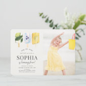 Fruit Popsicle Waterverf Kinderen Verjaardagsfoto Kaart (Staand voorkant)