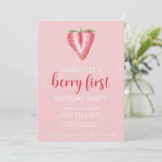 Fruit rose Berry Invitation d'anniversaire (Debout devant)