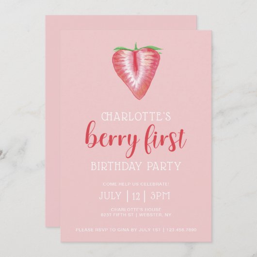 Fruit rose Berry Invitation d'anniversaire (Devant / Derrière)