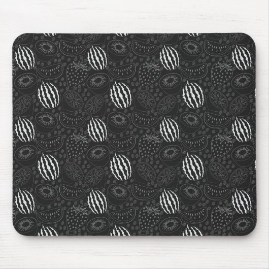 Fruit seamless pattern black and white Tropical Muismat (Voorkant)