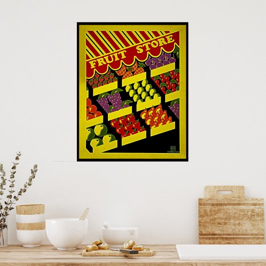 Fruit Store - Helderrood geel  WPA-Poster Poster (Keuken)