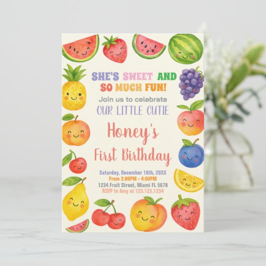 Fruit tropical 1er anniversaire Invitation (Debout devant)