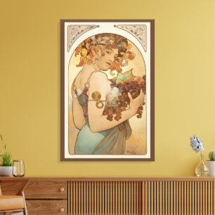 Fruit van Alphonse Mucha, Vintage Art Nouveau Canvas Afdruk