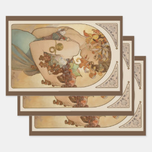 Fruit van Alphonse Mucha, Vintage Art Nouveau Inpakpapier Vel