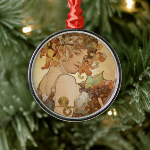 Fruit van Alphonse Mucha, Vintage Art Nouveau Metalen Ornament