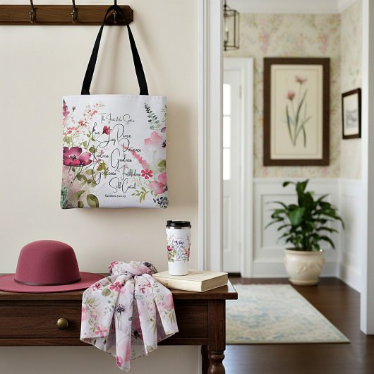 Fruit van de Spirit roze bloemig Draagtas