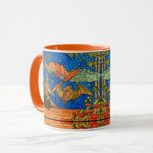 Fruit vleermuis Glas in lood look mozaïek blauw si Mok (Voorkant links)
