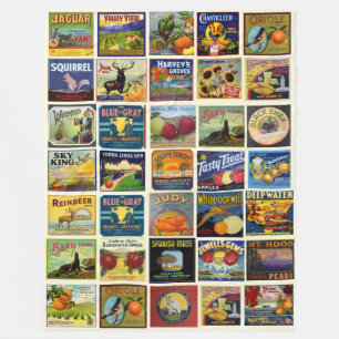 Fruit & Voedsel Labels Patchwork Fleece Deken
