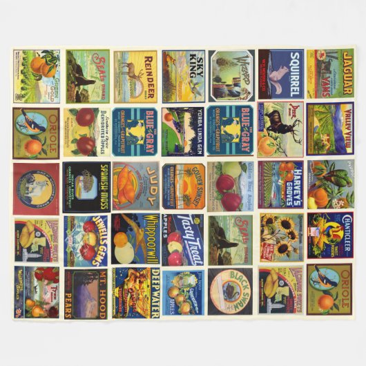 Fruit & Voedsel Labels Patchwork Fleece Deken (Voorkant (Horizontaal))