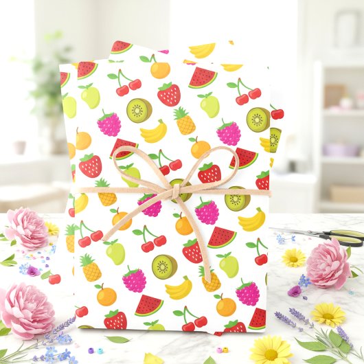 Fruit Voedsel Patroon Kleurrijk Aardbei Watermeloe Inpakpapier Vel