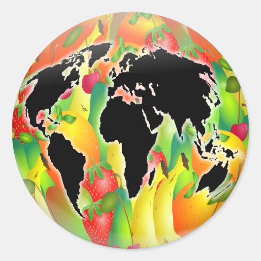 Fruit Wereldbol Ronde Sticker (Voorkant)