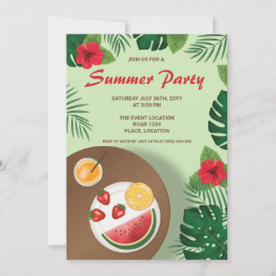 Fruitbord en tropische groene planten Zomerfeest Kaart