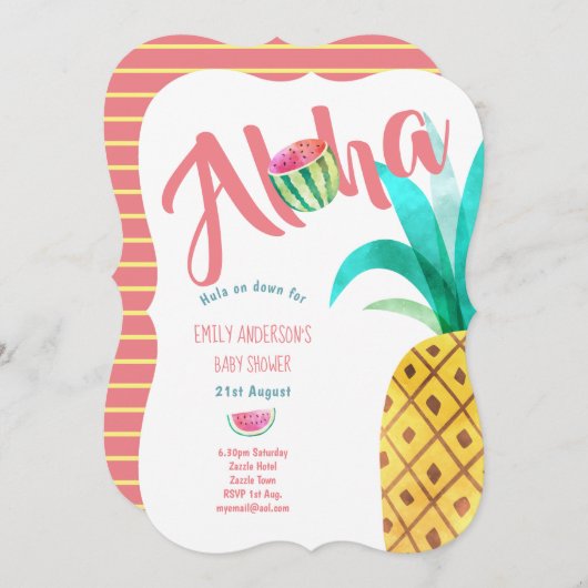 Fruité Baby shower tropical Invitation Ananas ALOH (Devant / Derrière)