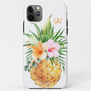 Fruitige Bloemenananas en Hibiscus met Monogram iPhone 11 Pro Max Hoesje