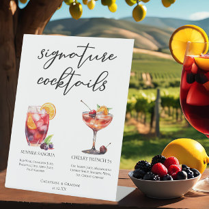 Fruitige Huwelijks Signature Cocktails Menu Reclamebord Met Voetstuk