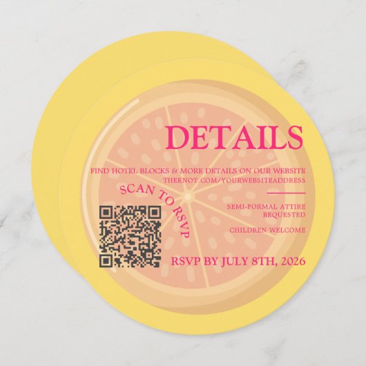 Fruitige, kleurrijke citrus bruiloft detail insert feestdagenkaart (Voorkant / Achterkant)