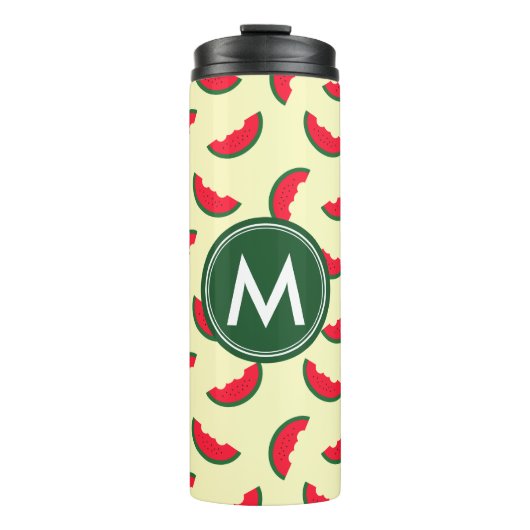 Fruitige zomer rode watermeloen monogram thermosbeker (Voorkant)
