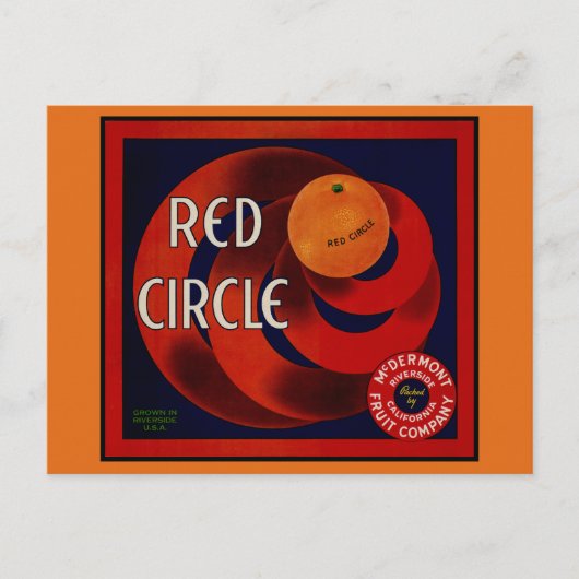 fruitkrat label Art Red Circle Sinaasappels Briefkaart (Voorkant)