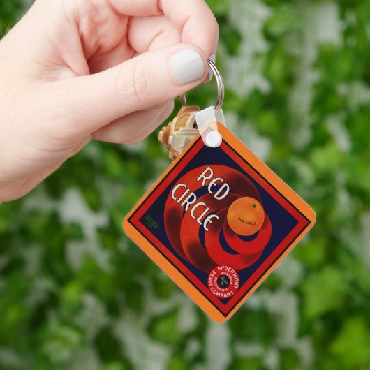  fruitkrat label Art Red Circle Sinaasappels Sleutelhanger (Hand)