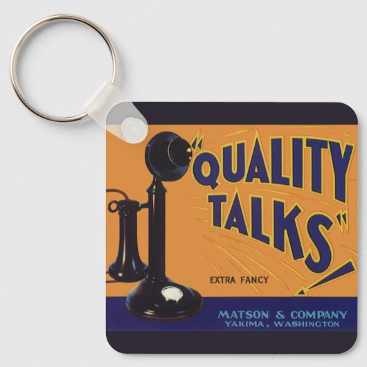 fruitkratelkunst, oude gefasseerde telefoon sleutelhanger (Voorkant)