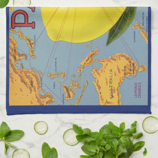 fruitkratenlabel Art Pacific Lemon Citrus Theedoek (Gevouwen)