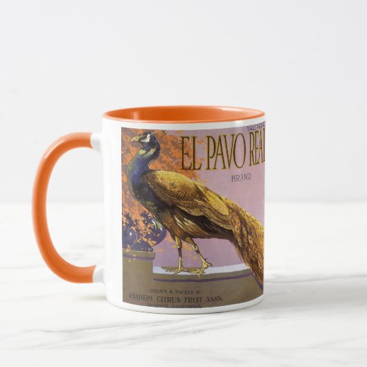  fruitkrattenlabel Art El Pavo Peacock Bird Mok (Links)