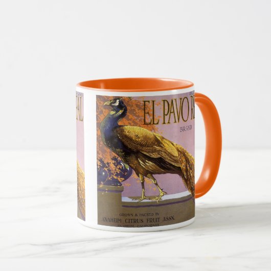  fruitkrattenlabel Art El Pavo Peacock Bird Mok (Voorkant rechts)