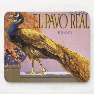 fruitkrattenlabel Art El Pavo Peacock Bird Muismat