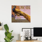 fruitkrattenlabel Art El Pavo Peacock Bird Poster (Thuiskantoor)
