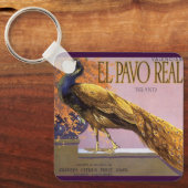  fruitkrattenlabel Art El Pavo Peacock Bird Sleutelhanger (Voorkant)
