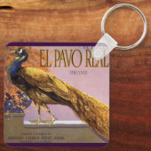  fruitkrattenlabel Art El Pavo Peacock Bird Sleutelhanger (Achterkant)