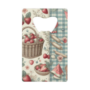 Fruitmand Gingham Plezier Kredietkaart Flessenopener