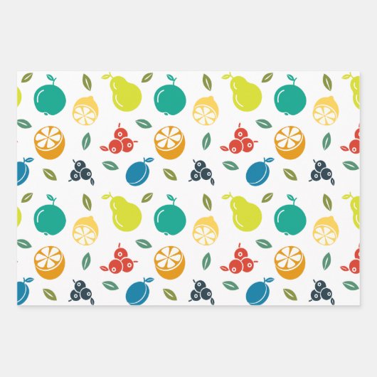 Fruitpatroon, Plum, Sinaasappel, Citroen, Pear, Ap Inpakpapier Vel (Voorkant 2)