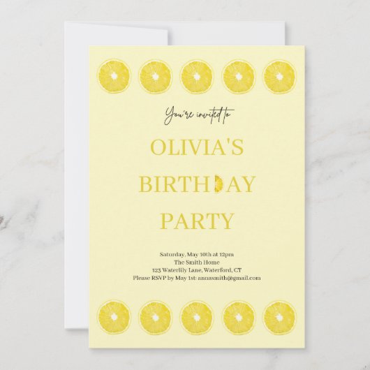 Fruits de citron frais Invitation fête d'anniversa (Devant)