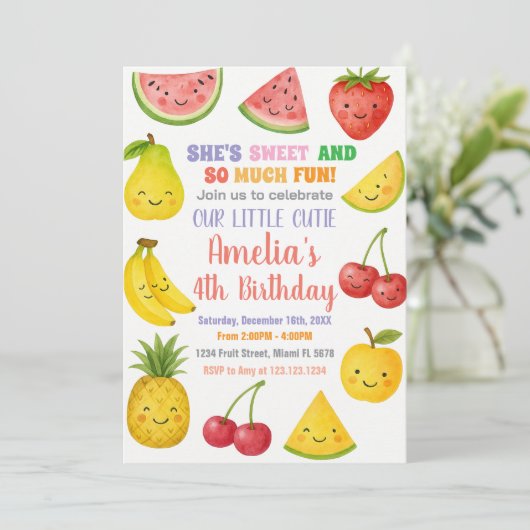 Fruits d'été doux Invitation d'anniversaire (Debout devant)