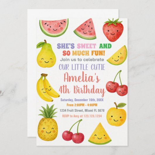 Fruits d'été doux Invitation d'anniversaire (Devant / Derrière)