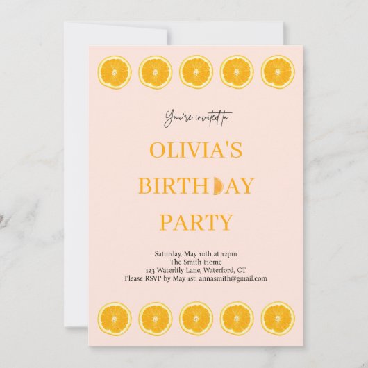 Fruits d'orange frais Invitation fête d'anniversai (Devant)