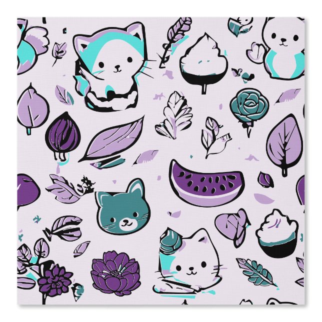 Fruits et chats Papier peint (Recto)