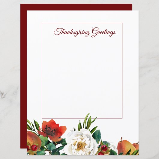 Fruits et fleurs Thanksgiving papeterie (Devant / Derrière)