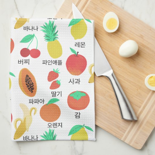 Fruits Flash-kaarten Korean Language Fruity Fun Theedoek (Quarter Fold)