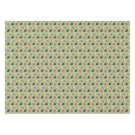 Fruits frais assaisonnés sur nappes vert laurier (Devant (Horizontal))