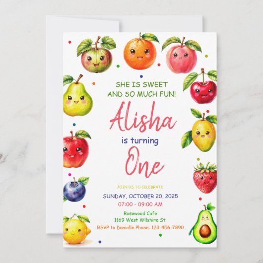 Fruits mignons Invitation d'anniversaire, fête d'é (Devant)