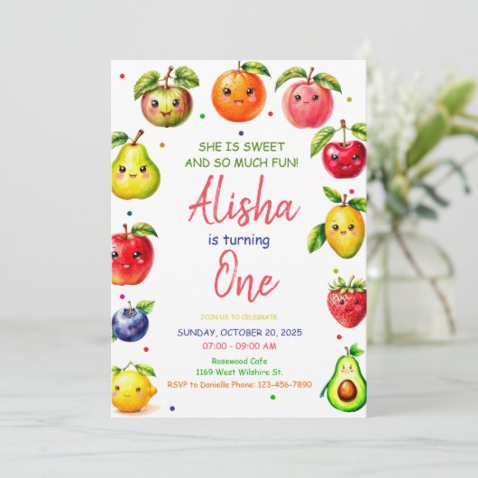 Fruits mignons Invitation d'anniversaire, fête d'é (Debout devant)