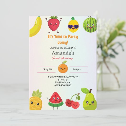 Fruits mignons Invitation du premier anniversaire (Debout devant)