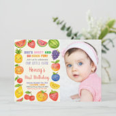 Fruits tropicaux 1er anniversaire Invitation avec  (Debout devant)
