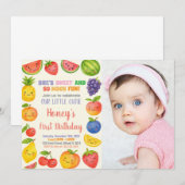 Fruits tropicaux 1er anniversaire Invitation avec  (Devant / Derrière)